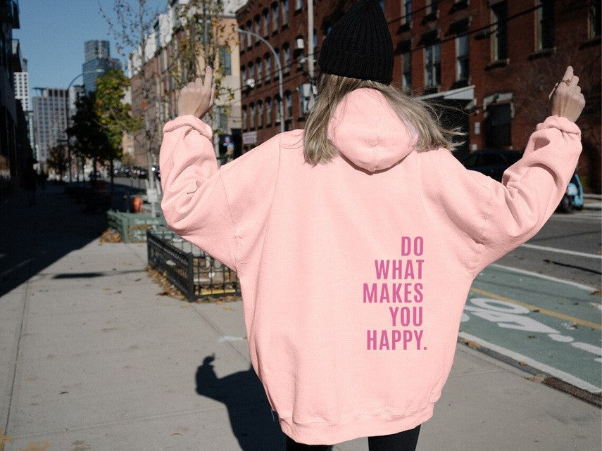 Sweat à Capuche Sport Ample avec Imprimé "Do What Makes You Happy"