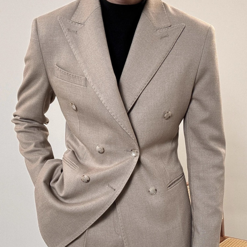 Spring Italian Slim Fit Double Breasted Suit in Tan, Black, Gray, Khaki