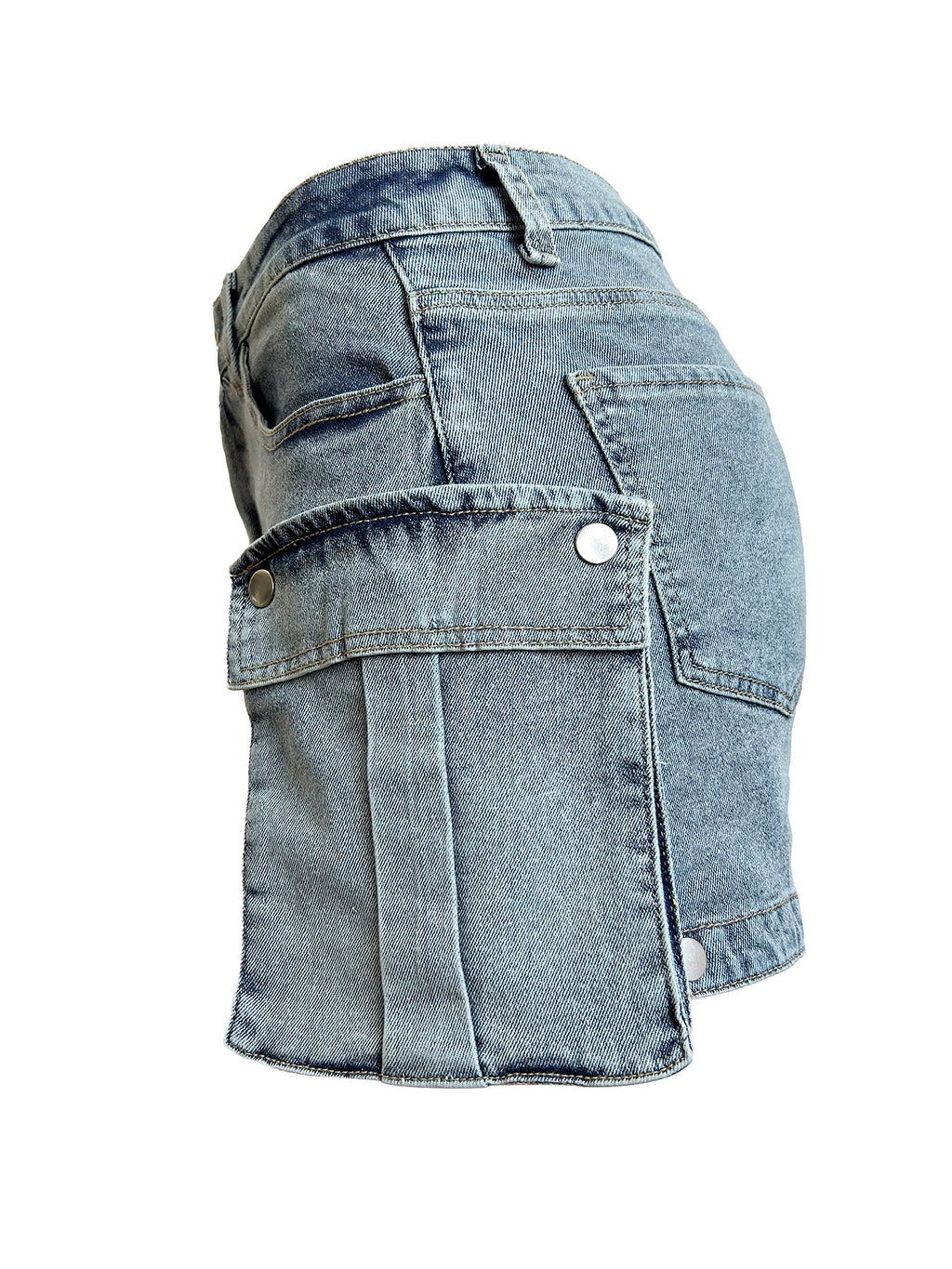 Women's Light Blue Stretch Denim Detachable Hanging Bag Shorts Trousers