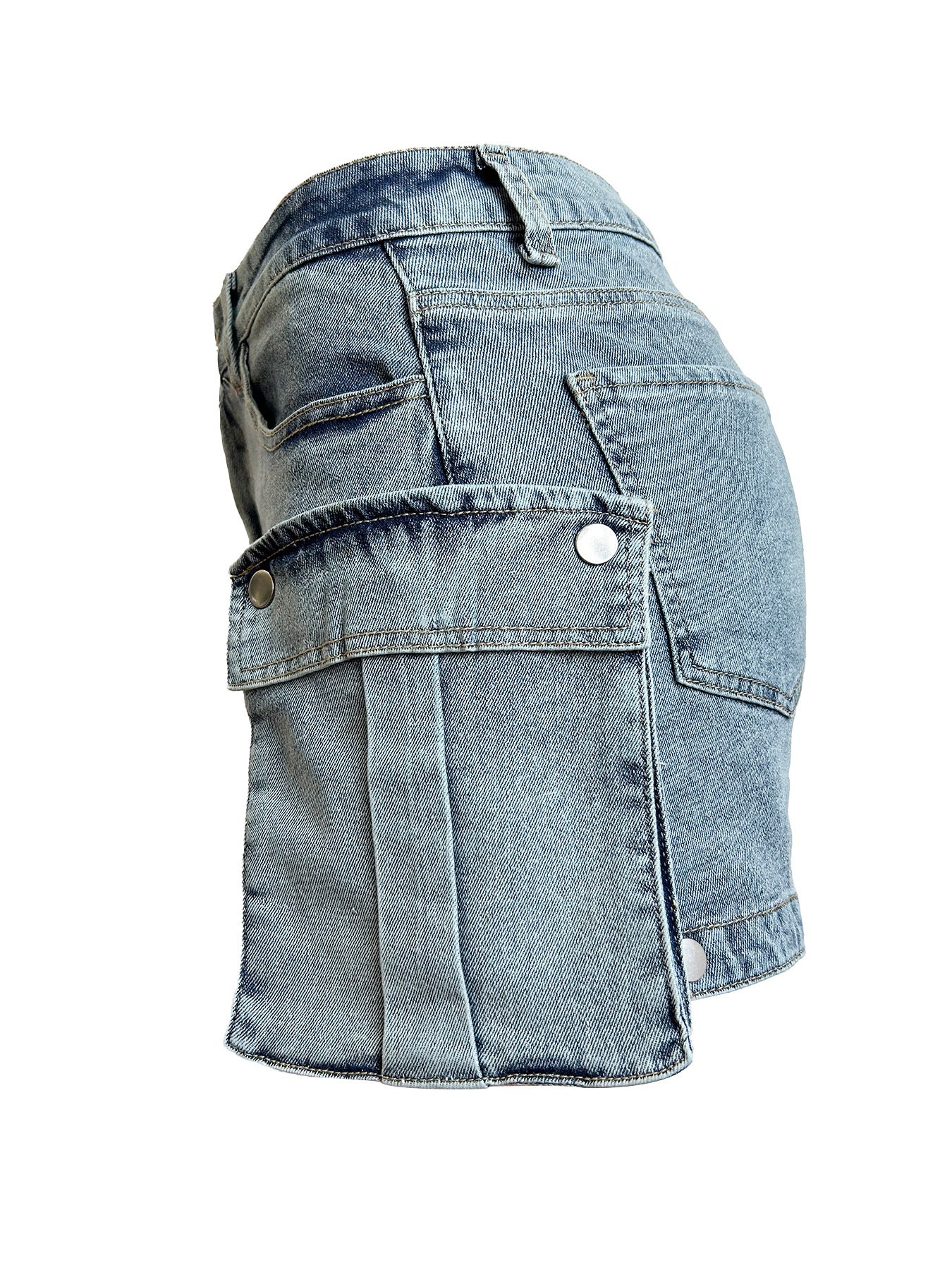 Women's Light Blue Stretch Denim Detachable Hanging Bag Shorts Trousers
