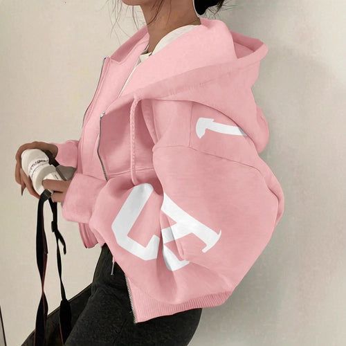 Women’s Long-Sleeve Zip-Up Casual Sweatshirt with Printed Design