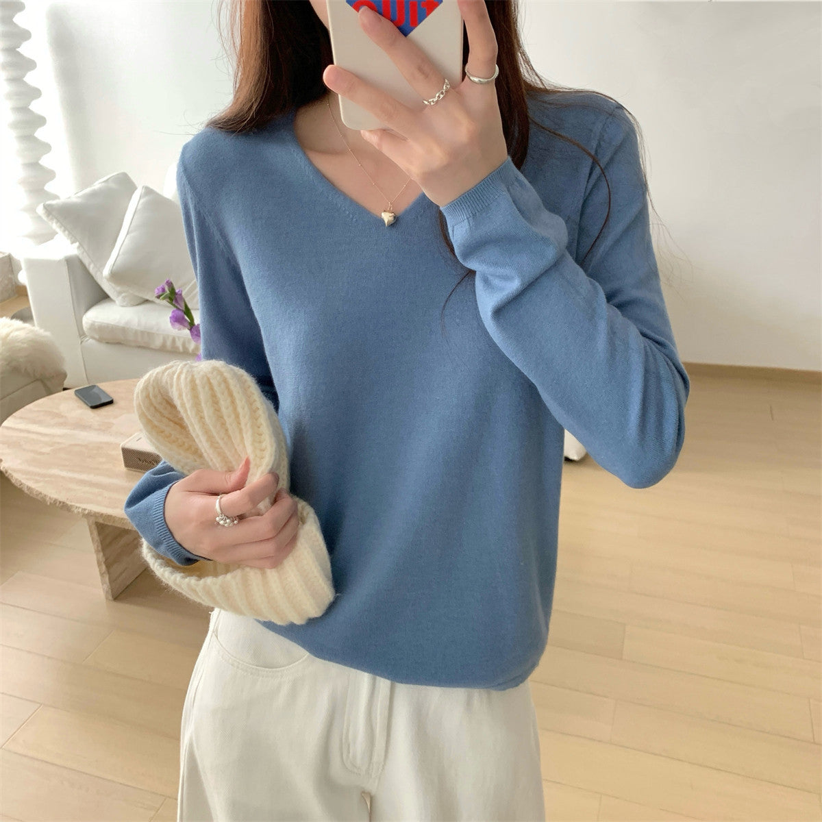 Loose V-Neck Soft Cozy Sweater for Layering