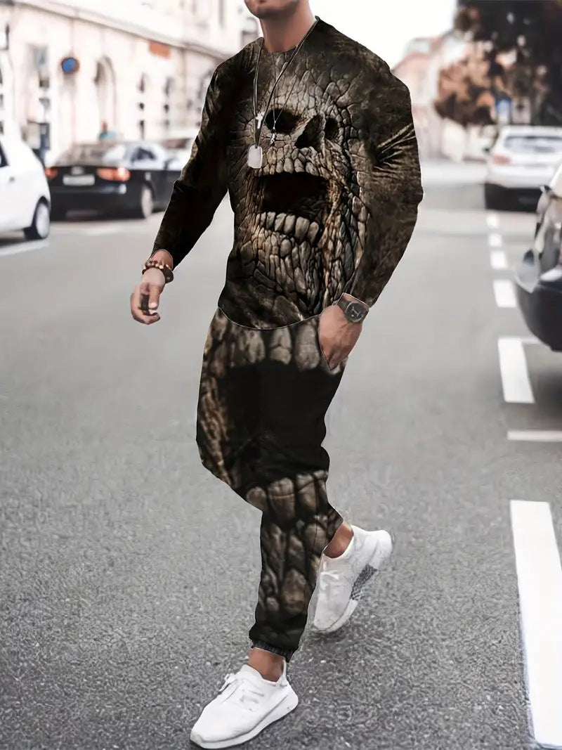 Men's 3D Digital Print Round Neck Sports Sweatshirt Suit