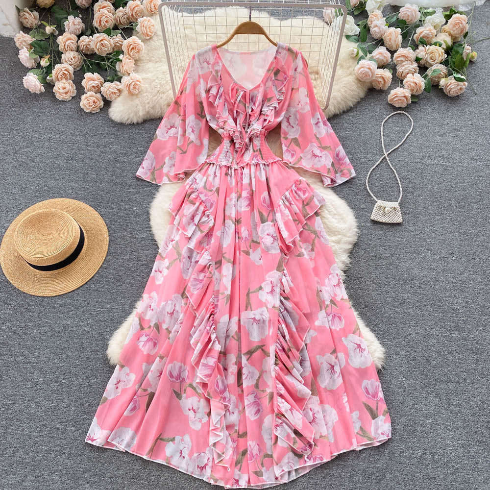 Tea Break French Retro Chiffon High Waist Dress