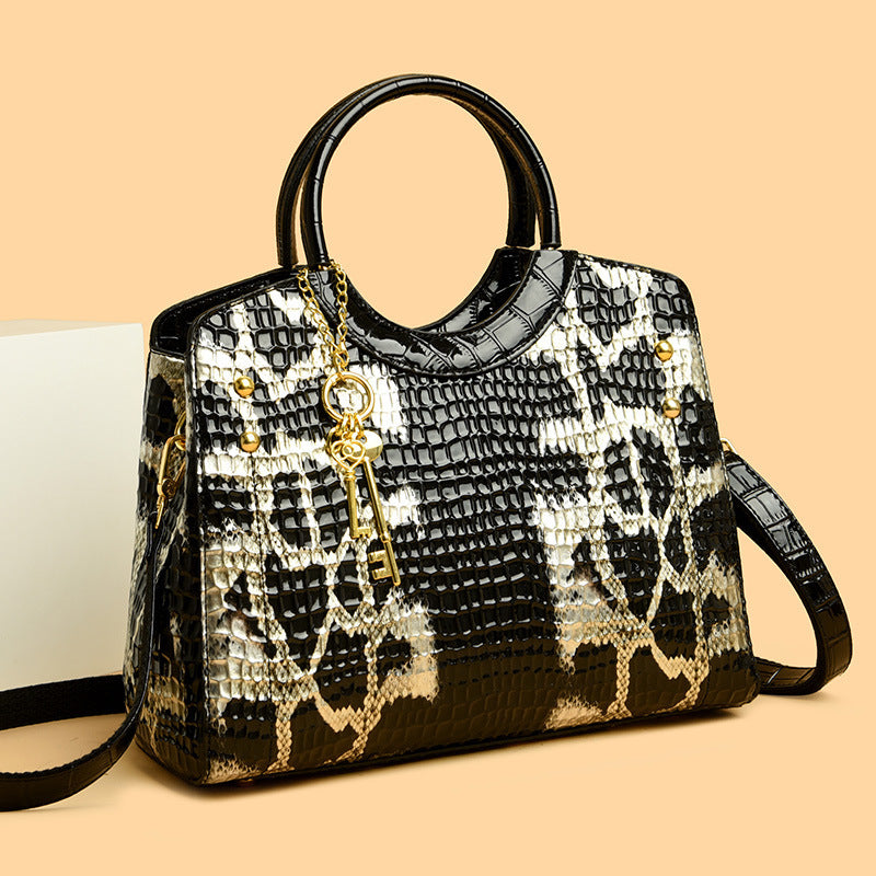 Grand sac en cuir portable à motif serpent rétro