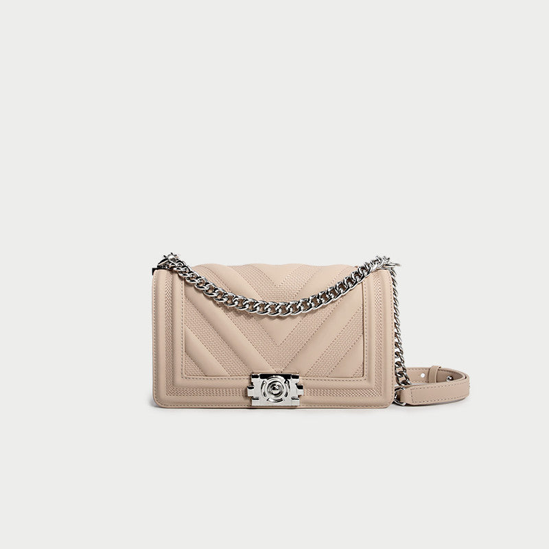 Versatile One Shoulder Crossbody Square Leather Bag with Lock Closure