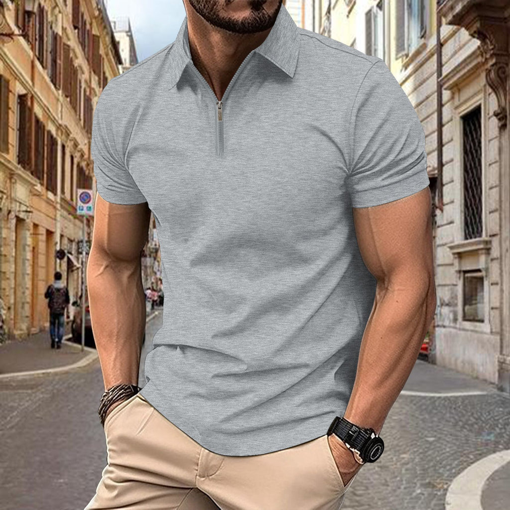 Men's Zipper Lapel Polo Shirt Short Sleeve