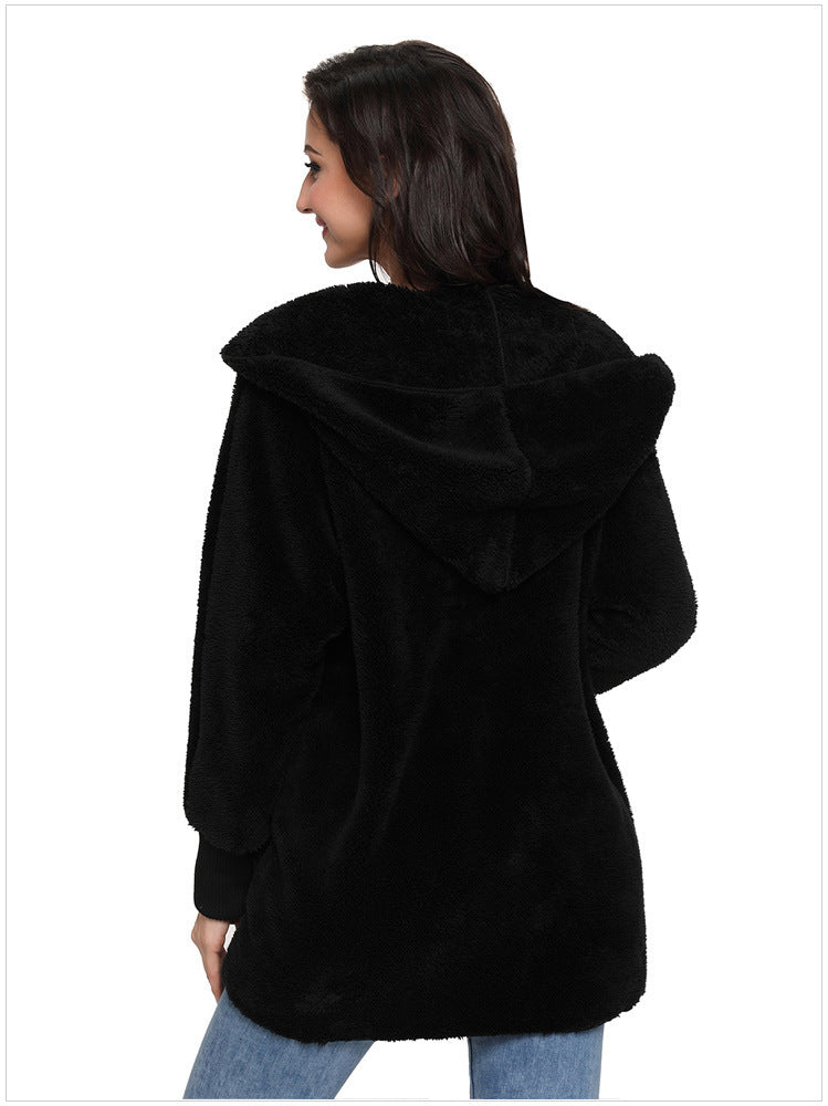 Casual Women's Hooded Solid Color Warm Plush Jacket