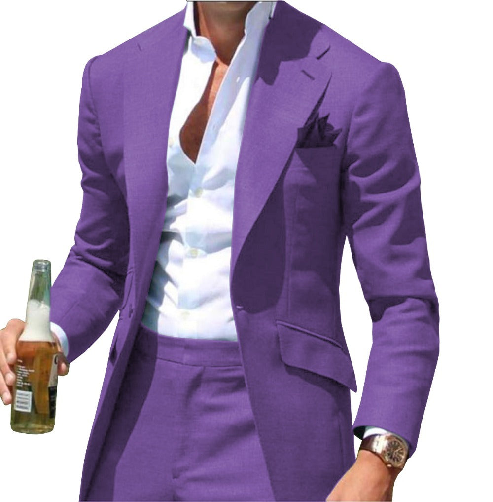 Men's Fashion Simple Blue Solid Color Jacket Polyester Fiber