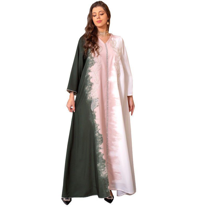 Robe musulmane brodée de perles, tie-dye et strass