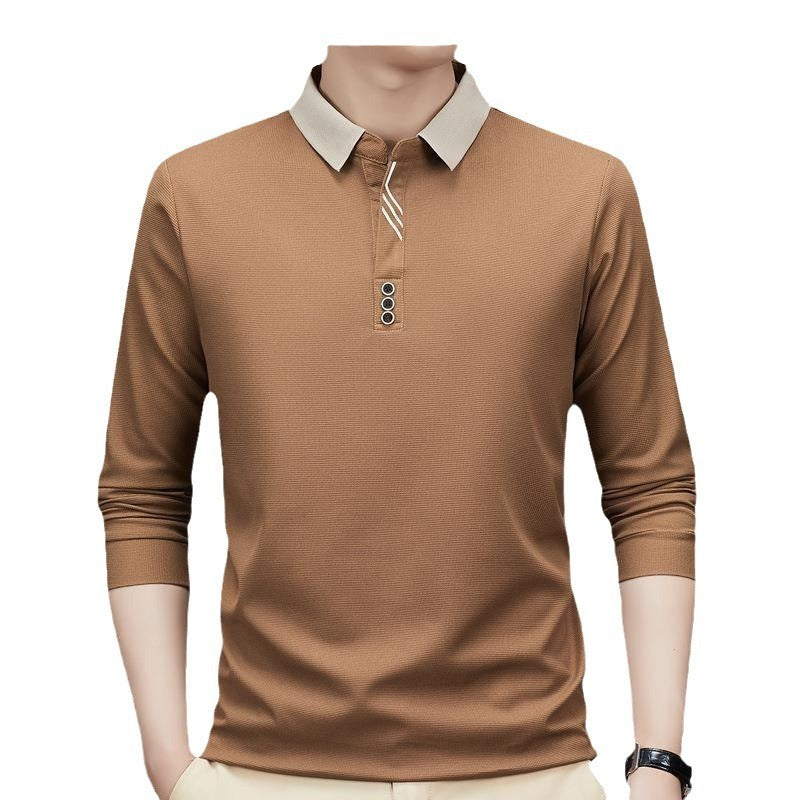 Men's Autumn Business Fit Solid Color Polo Collar Shirt