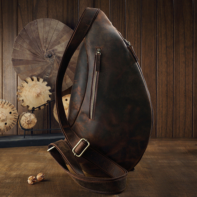 Multifunctional Men's Crazy Horse Leather Croissant Bag