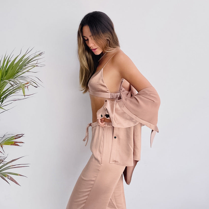 Ensemble tailleur trois pièces européen et américain pour femme - Chemise, haut et pantalon