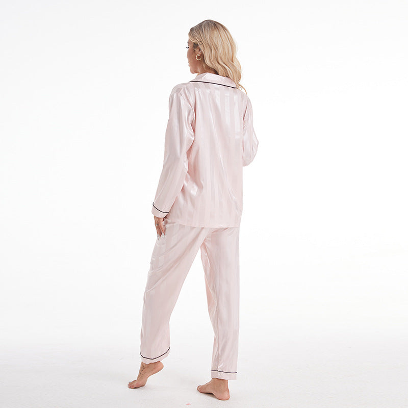 Pyjama grande taille en soie artificielle à rayures audacieuses, manches longues, style européen et américain