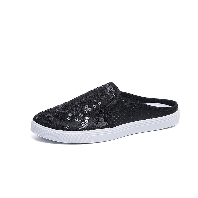 Chaussures Baotou en dentelle semi-ouverte en viscose pour femme
