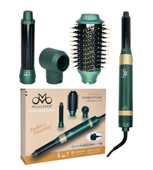 MULLINER 4-in-1 1200W Hair Dryer Brush with Ionic Technology and Interchangeable Heads