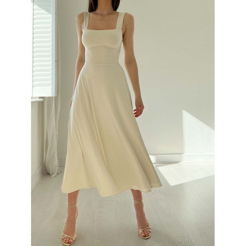 Elegant Summer Sleeveless Sling Solid Color Dress for Women