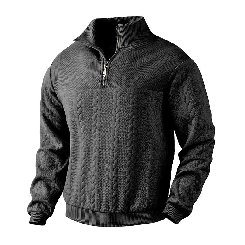Haut à capuche jacquard chaud pour homme, manches longues, quart de zip, collection automne-hiver