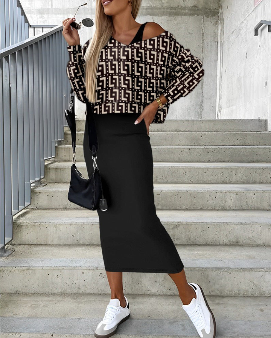 Fashionable Batwing Sleeve Long Skirt Sheath Suit