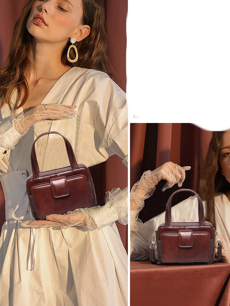 Sac à bandoulière en cuir de vachette tendance pour femme, petit format
