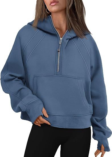 Sweat-shirt à capuche zippé avec poche Coupe ample Manches longues Pull pour femme
