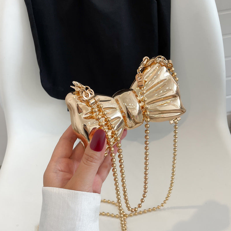 Sac à Bandoulière Mini Chaîne en Métal avec Rouge à Lèvres Papillon pour Femmes