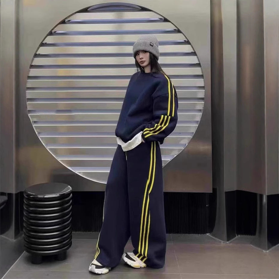 Ensemble de sport décontracté deux pièces et sweat à capuche épaissi pour femme automne-hiver