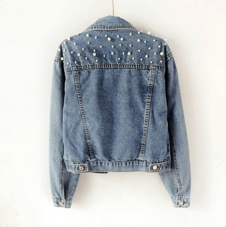 Beaded Pearl Jacket Loose Spring And Autumn New Denim