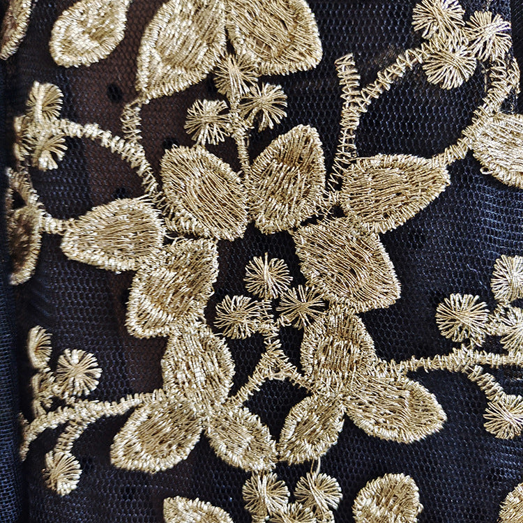 Lady long-sleeved Low Cut Embroidered Lace Stitching Dress for Arabian Gulf Women