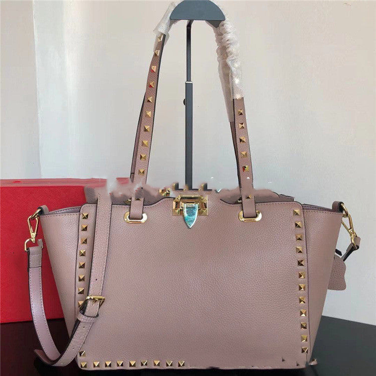 Large Leather Mommy Bag Cowhide Lychee Pattern Single-Shoulder Messenger Bag