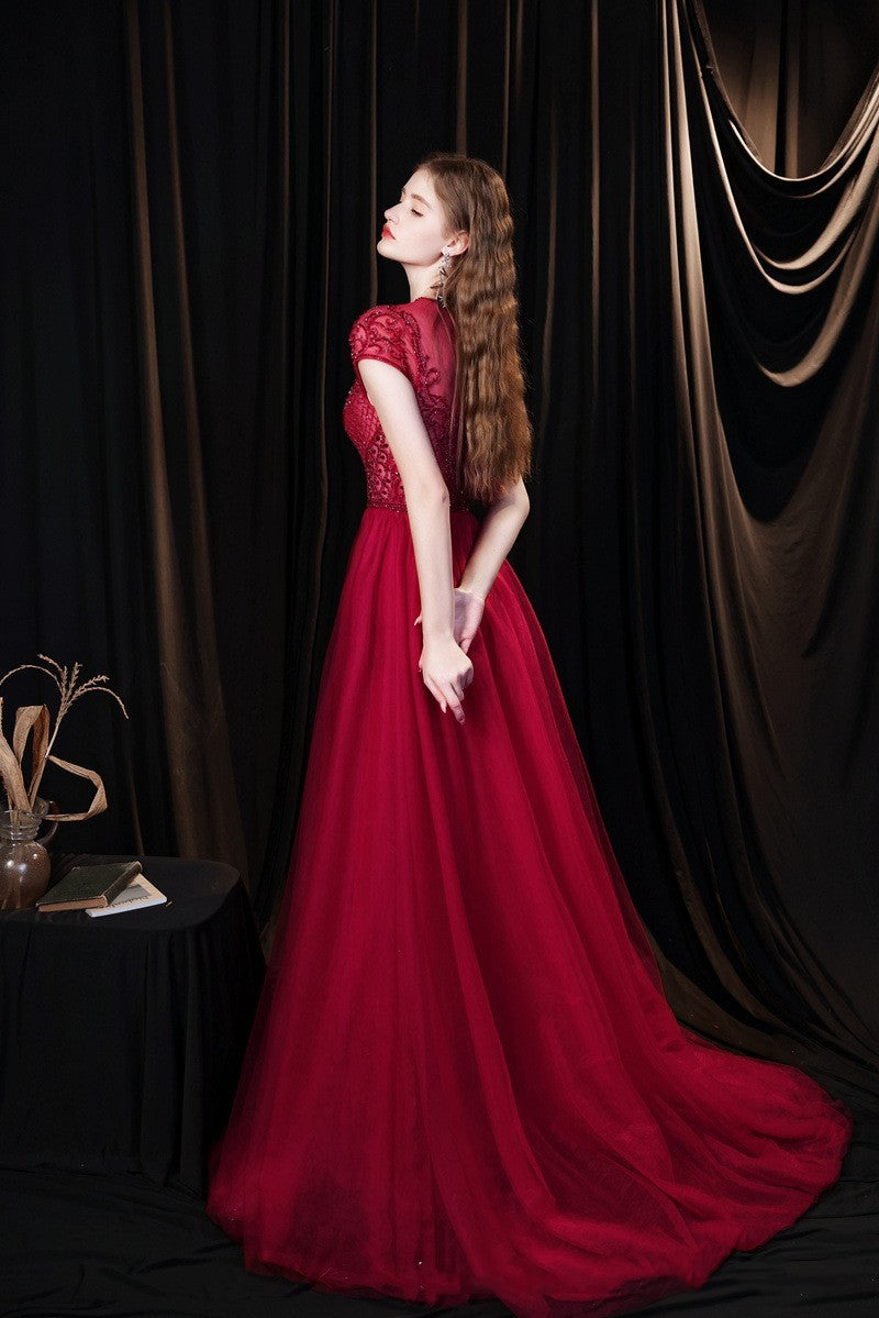 Sen French Dream Luxury Red Acrylic A-Line Evening Dress