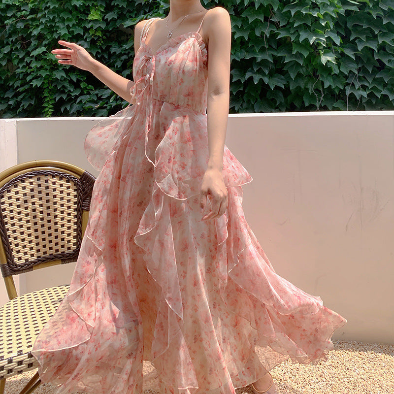 Ladies Floral French Sling Dress in S, M, L