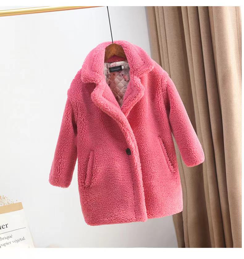 Manteau Fille Cachemire Épais Tout-en-un avec Fourrure
