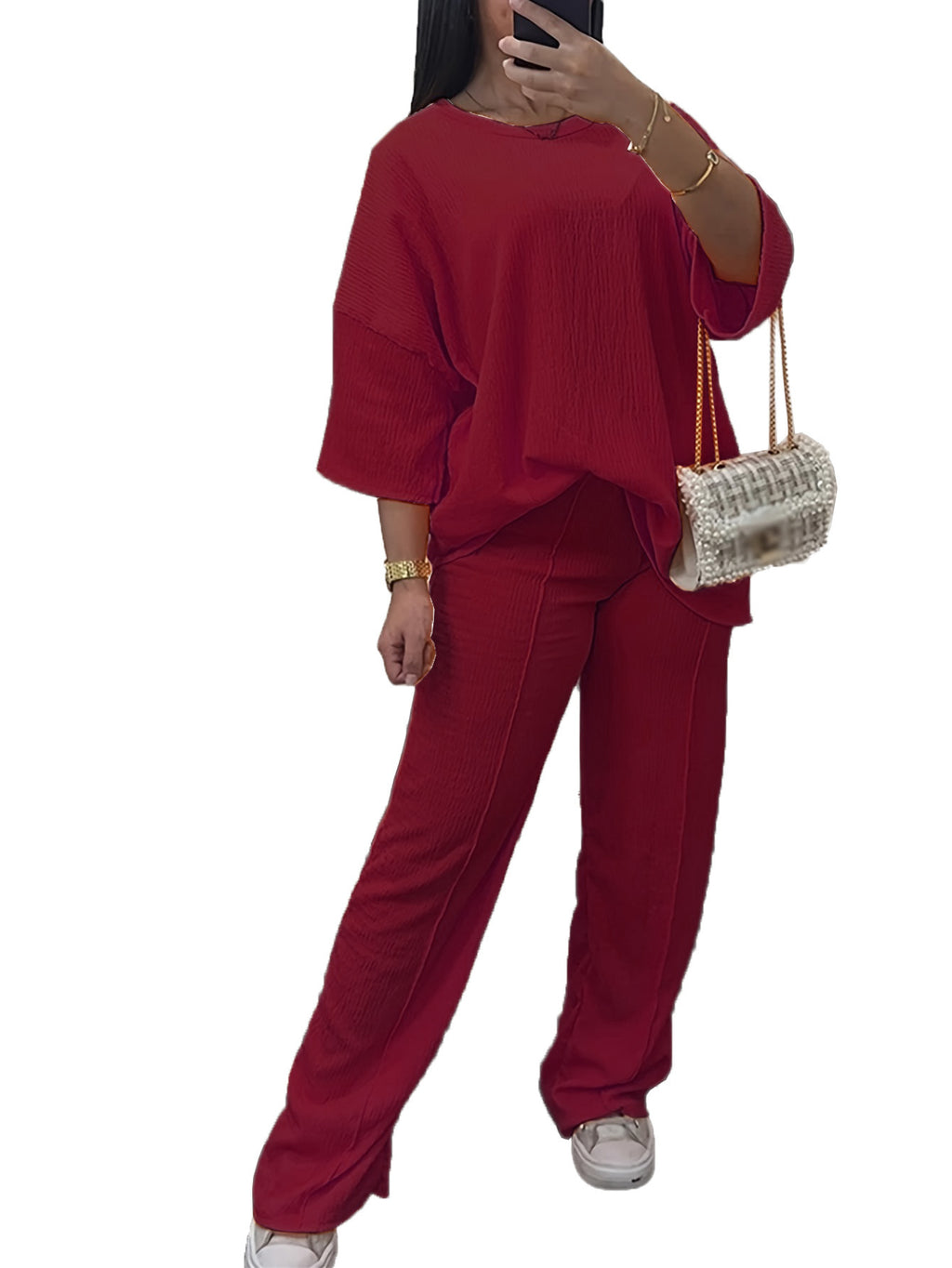 Women's Large Size Casual Suit with Top & Pants in Multiple Colors