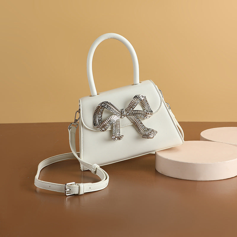 Diamond Bow Small Square Portable Bag with Diamond Inlay