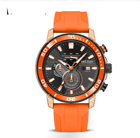 Montre chronographe de sport multifonction Megir pour homme avec bracelet en silicone