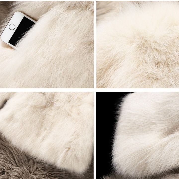 Women's Short Artificial Fur Coat With Fox Fur Trim