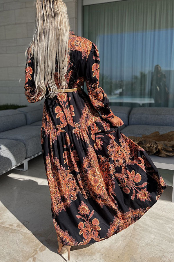 Casual Geometric Print Slit Long Dress