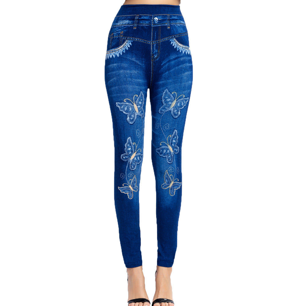 High-Waisted Ultra-Stretch Capri Pants with Butterfly Print