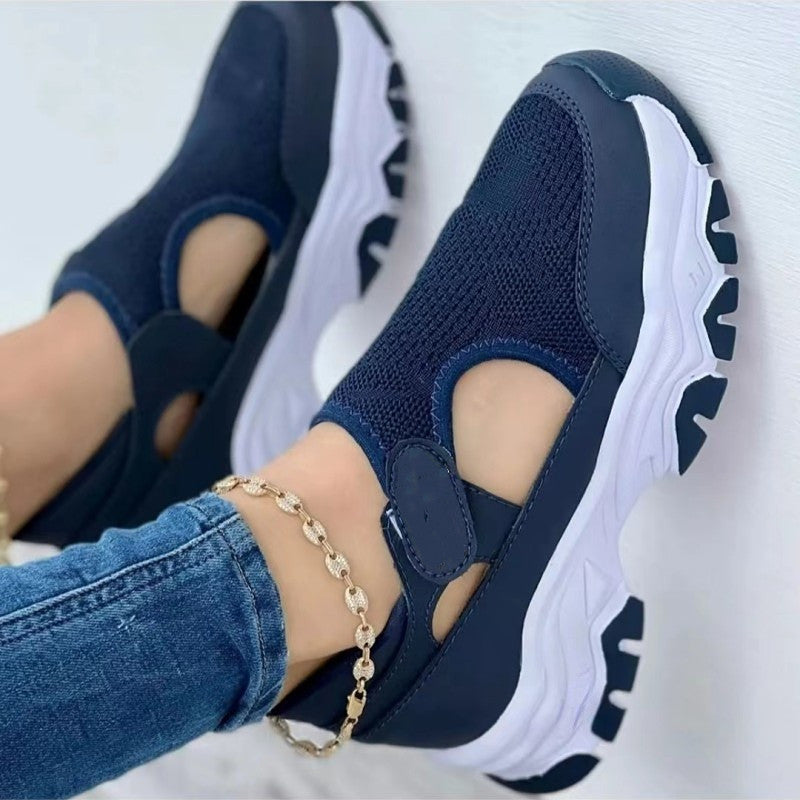 Chaussures décontractées à semelles épaisses et couleurs assorties pour femmes, talon moyen, semelle en caoutchouc