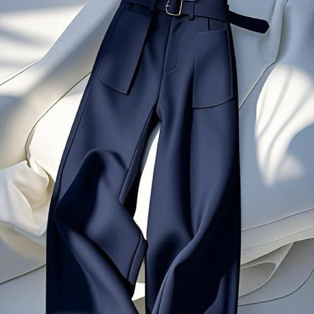 Western Style Women's Dark Blue High Waist Casual Pants S-2XL