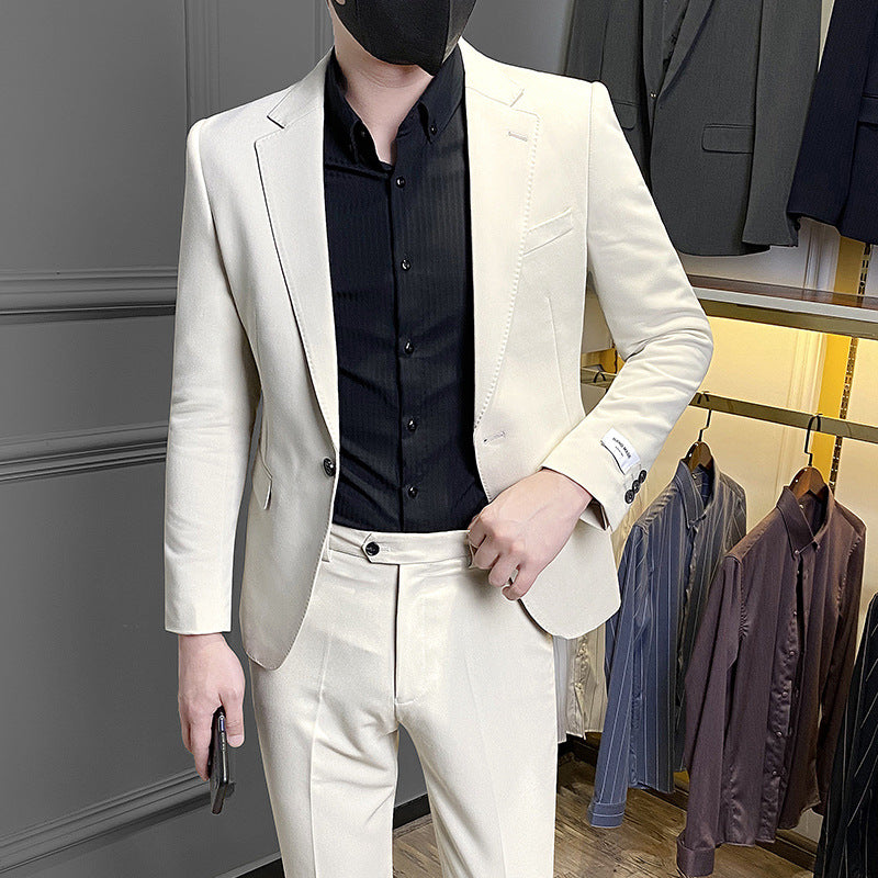 Men's Slim Fit Corduroy Business Casual Suit with Vest