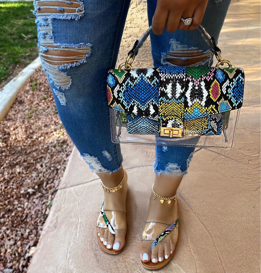 Ladies Snake Print Shoulder Handbag Medium Size Female Bag