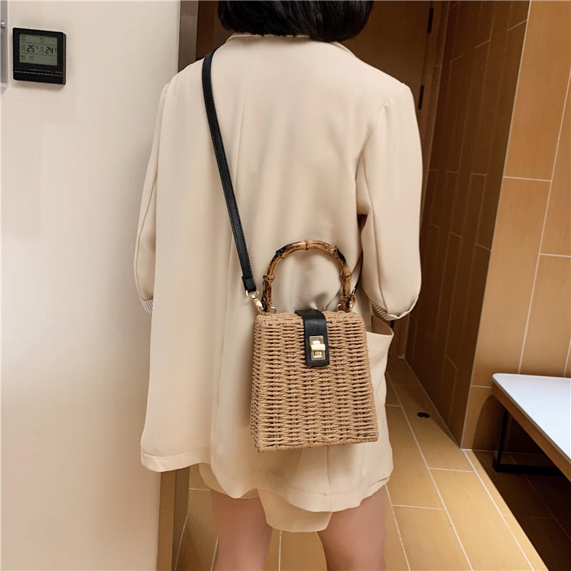 Sac de plage bandoulière tressé asymétrique pour femme 16x16.5x10cm
