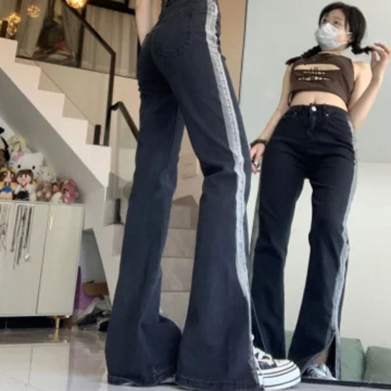 Women's High Waist Black Slit Stretch Jeans