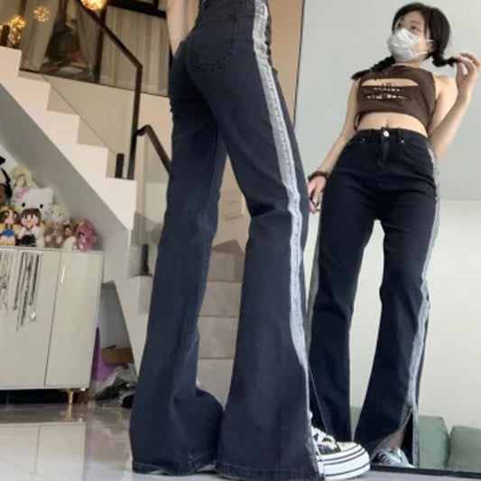 Women's High Waist Black Slit Stretch Jeans