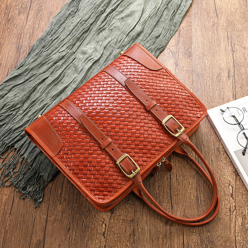 Women's Hand-Woven Vegetable Tanned Full-Grain Cowhide Leather Handbag