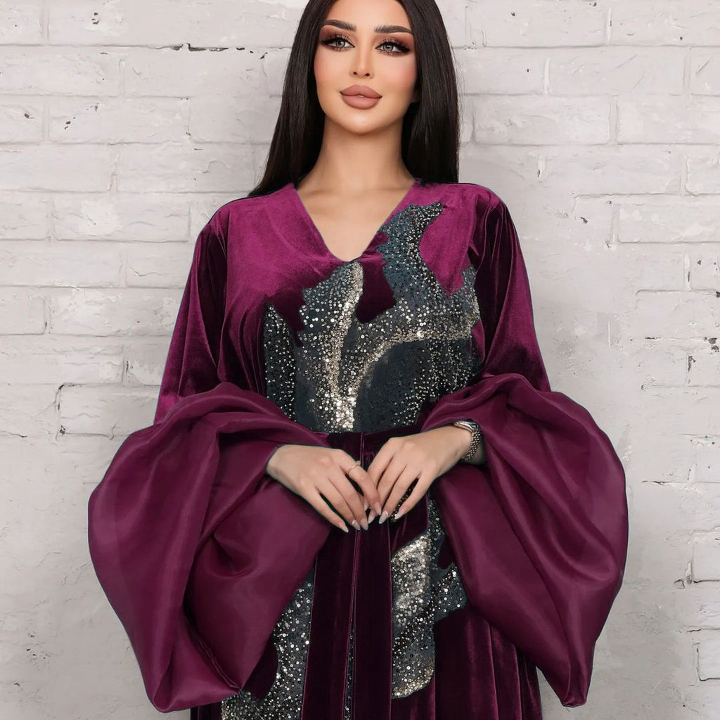 Robe longue en velours doré, tenue du Moyen-Orient