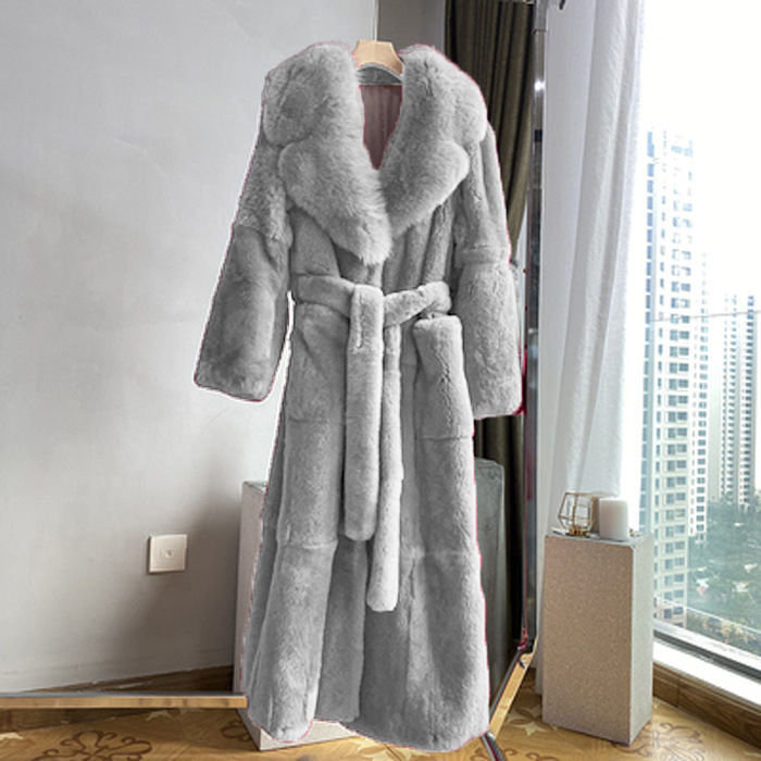 Women's Mid-Length Faux Rabbit Fur Coat – Urban Casual V-Neck