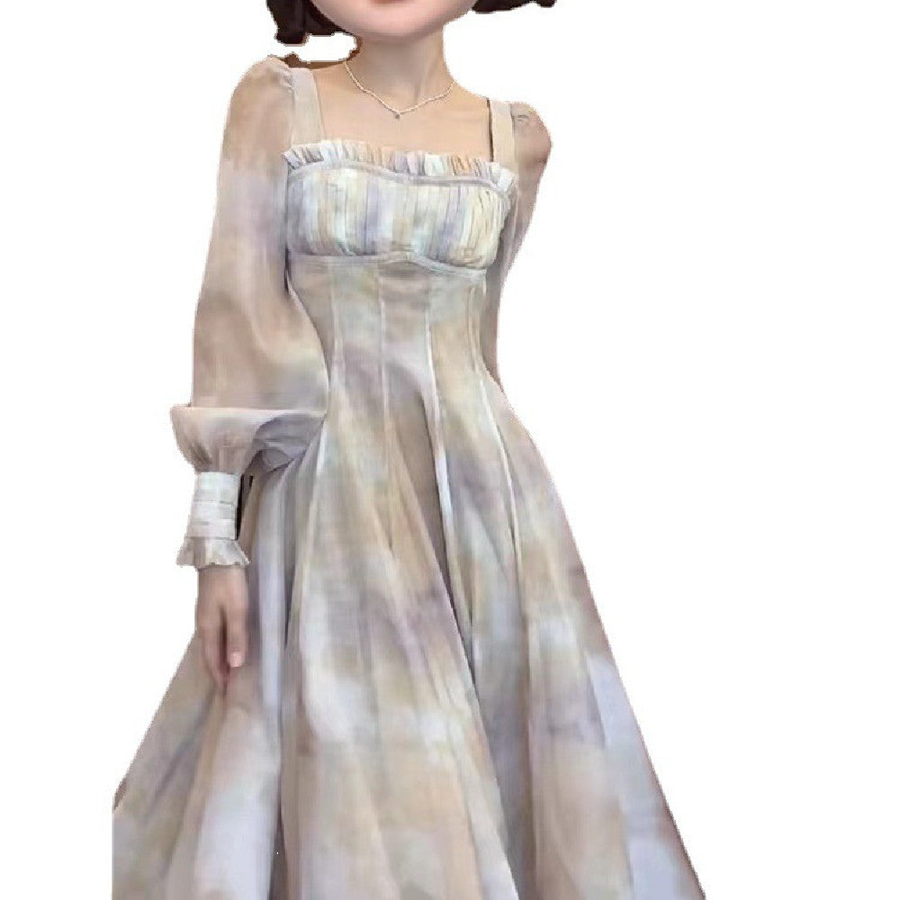 Dress With Square Collar And Waist